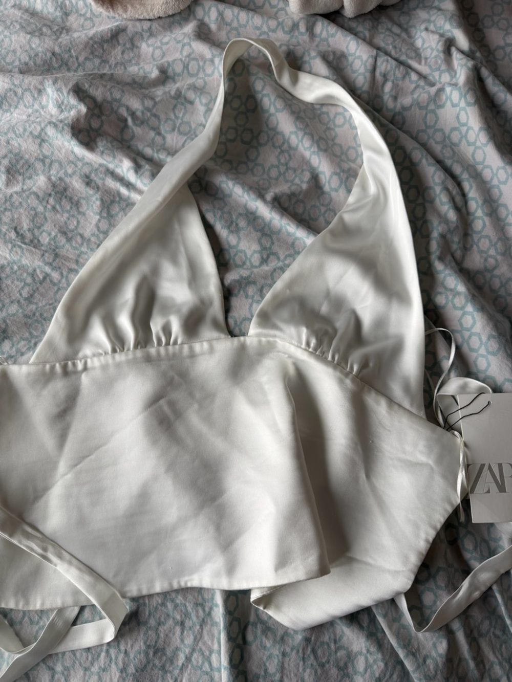 ZARA White Satin Halter Bandeau Top